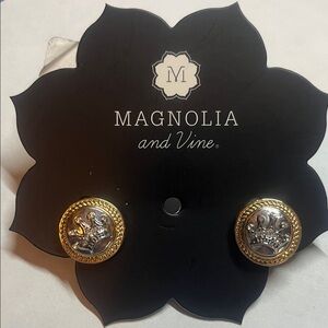 Magnolia and Vine Gold and Silver Crown Earrings with 12mm mini snaps